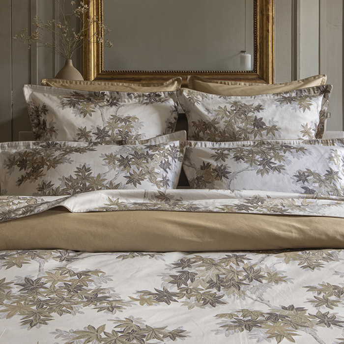 Housse de couette imprimée en satin de coton bio, HALATTE, Beige Désert