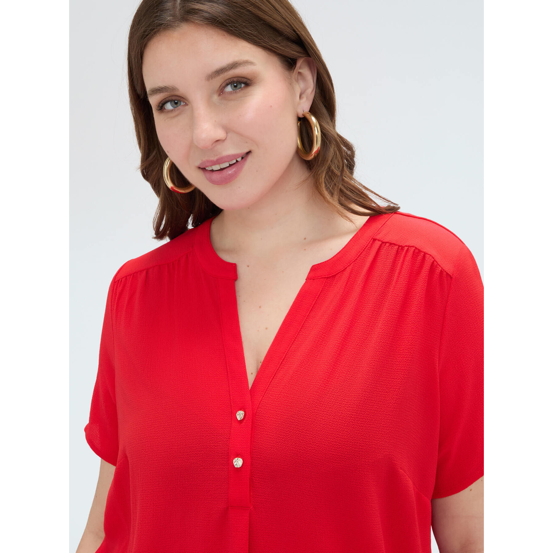 Fiorella Rubino - T-shirt in misto lyocell con bottoncini - Rosso