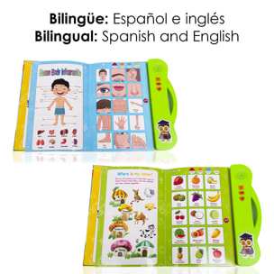 Mi E-Libro, libro electrónico educativo con sonidos, bilingüe en español e inglés.