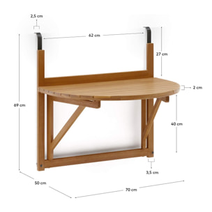 Kave Home - Tavolo pieghevole da balcone Amarilis in legno massiccio di acacia 50 x 70 cm FSC 100%