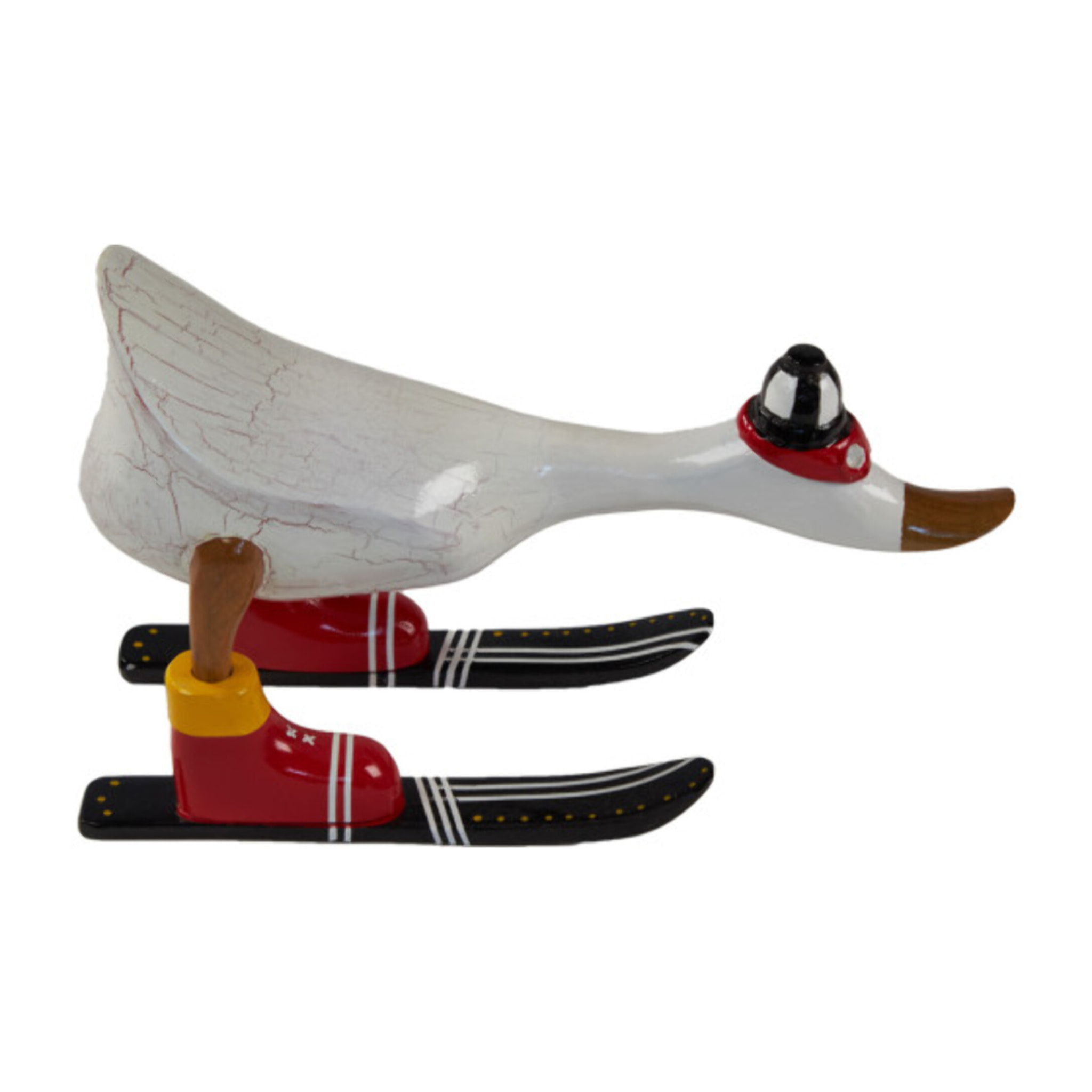 Statuette décorative Canard Skieur en Bois de Teck H. 18 cm – DAMAS