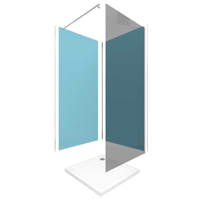 Pack Douche a l'Italienne 90x90 - Kit Panneaux Muraux Bleu/Chrome + Receveur + Paroi Fumee 8 mm