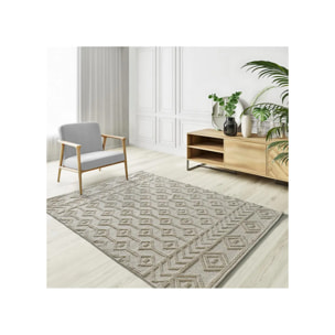 PAMUK Alfombra étnica algodón reciclado con relieve en crema, varias medidas disponibles