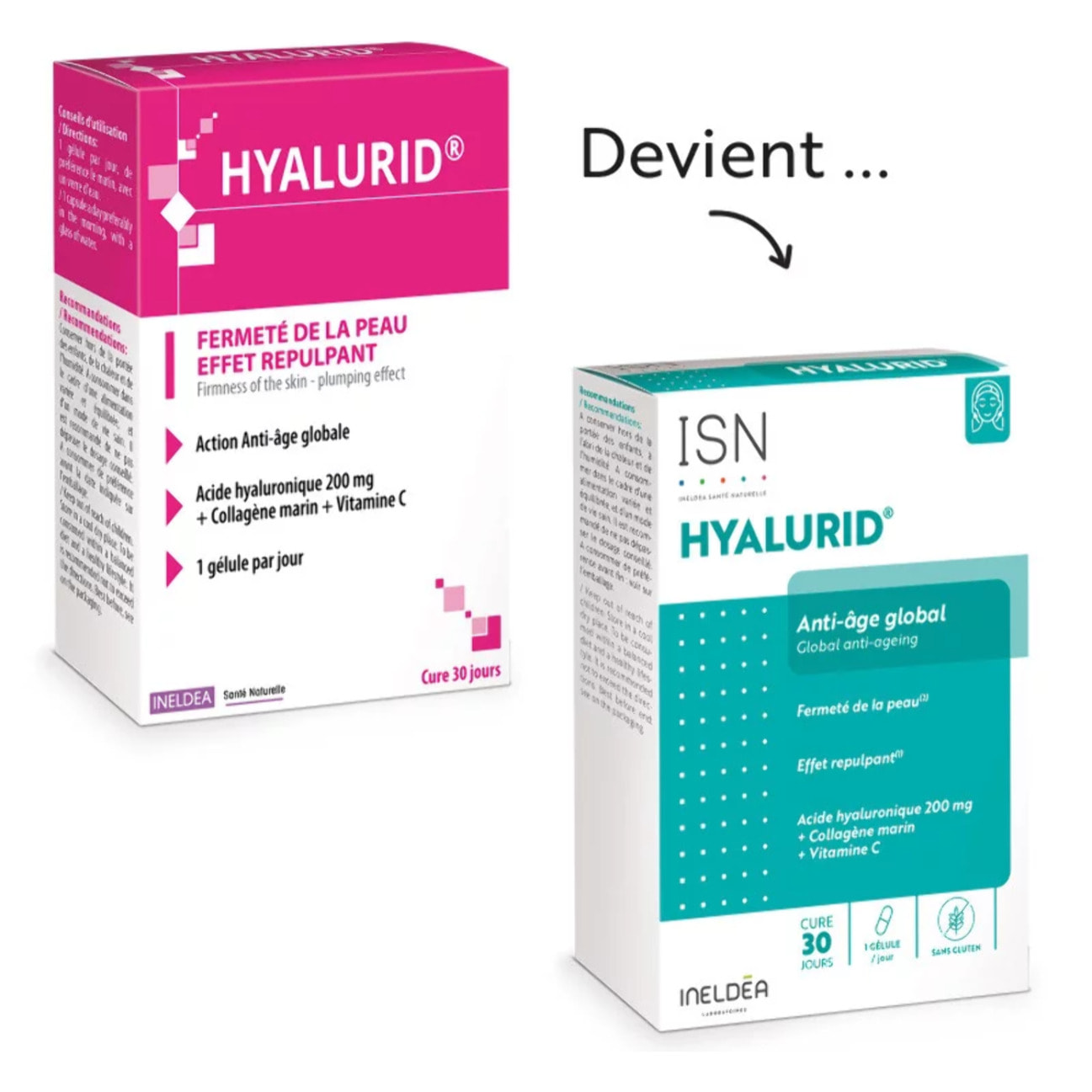 ISN - Hyalurid® - Action anti-âge globale - Préserve la beauté et la jeunesse de la peau - Fermeté & élasticité - Effet repulpant - Acide Hyaluronique, Collagène marin, Vitamine C - Cure 30 jours