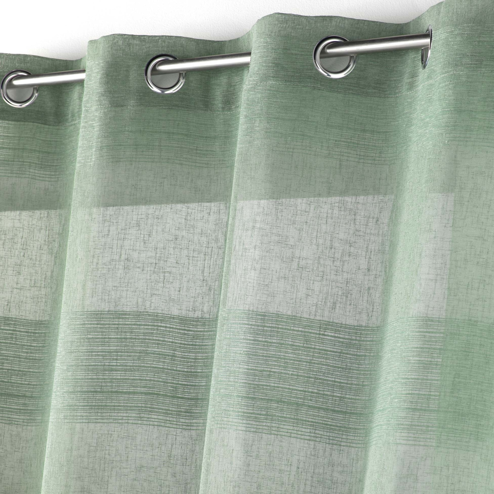 Voilage rayé fils chenille  - Effet lin - Vert