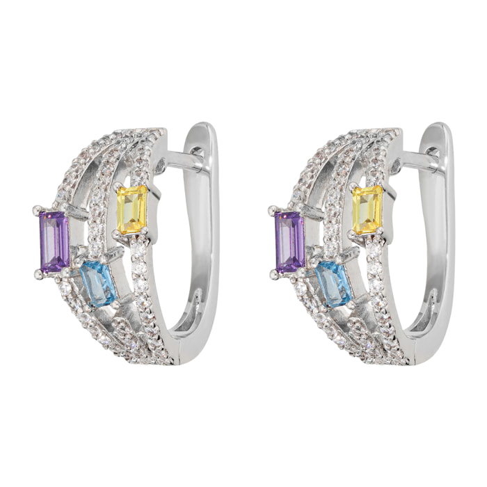 Orecchini a Cerchio White con Cubic Zirconia a Baguette Multicolore