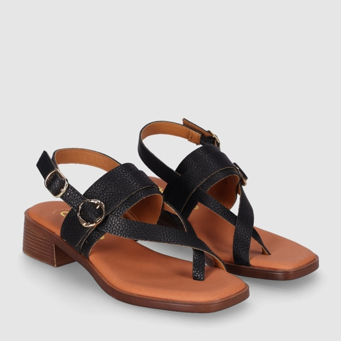 Sandalias de Serraje - Negro - Tacón: 4 cm