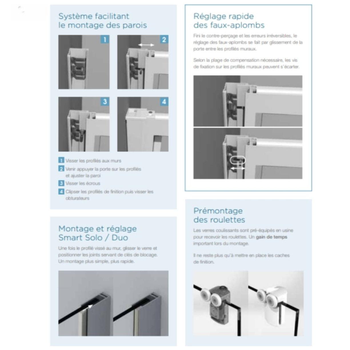 Kinedo Paroi de douche coulissante Smart Design sans seuil 160 + profile chromé + sérigraphie