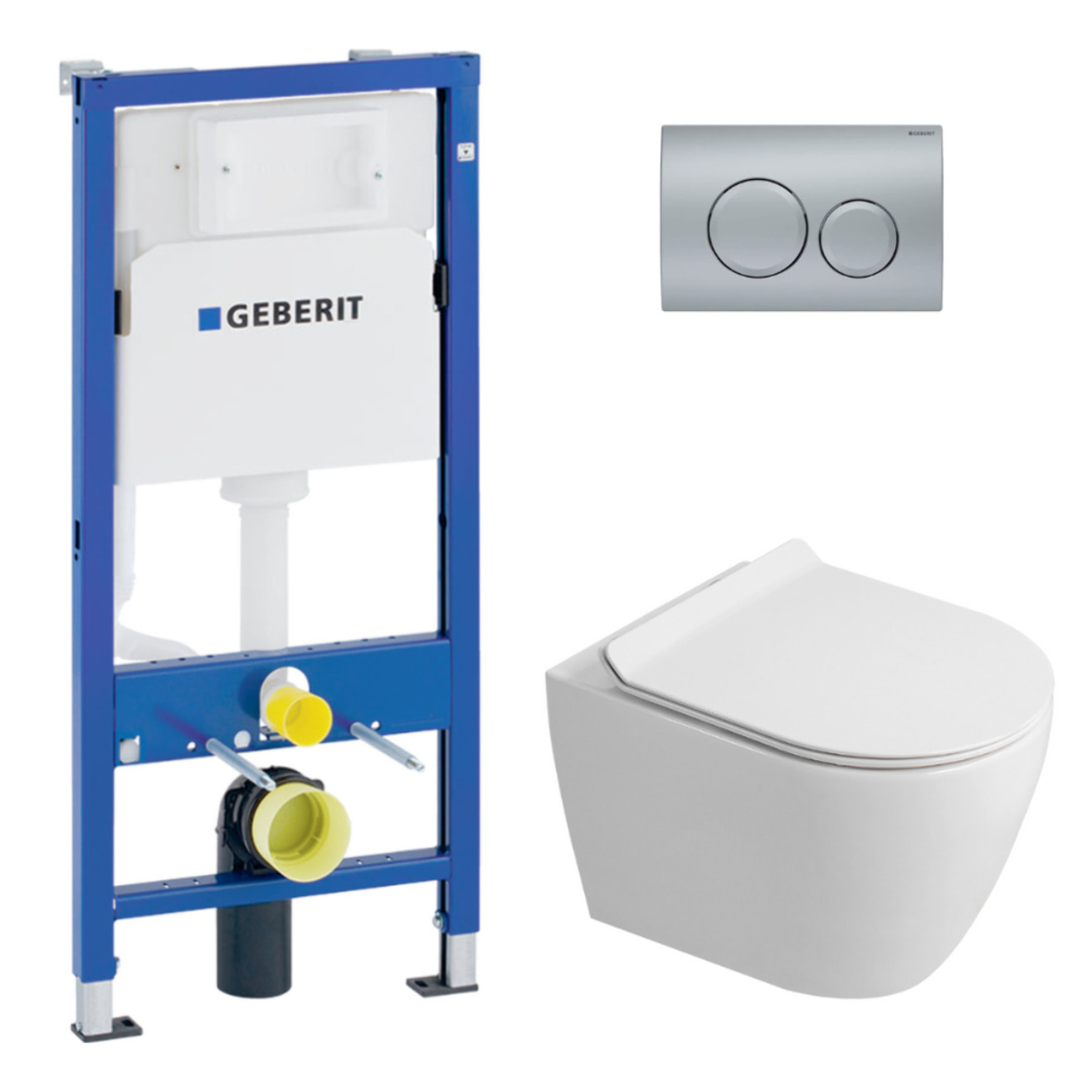 Duofix pack WC bâti-support UP100 + WC suspendu sans bride Ceramia avec abattant SoftClose + plaque chrome mat (GEBCEPXWT06-FR)