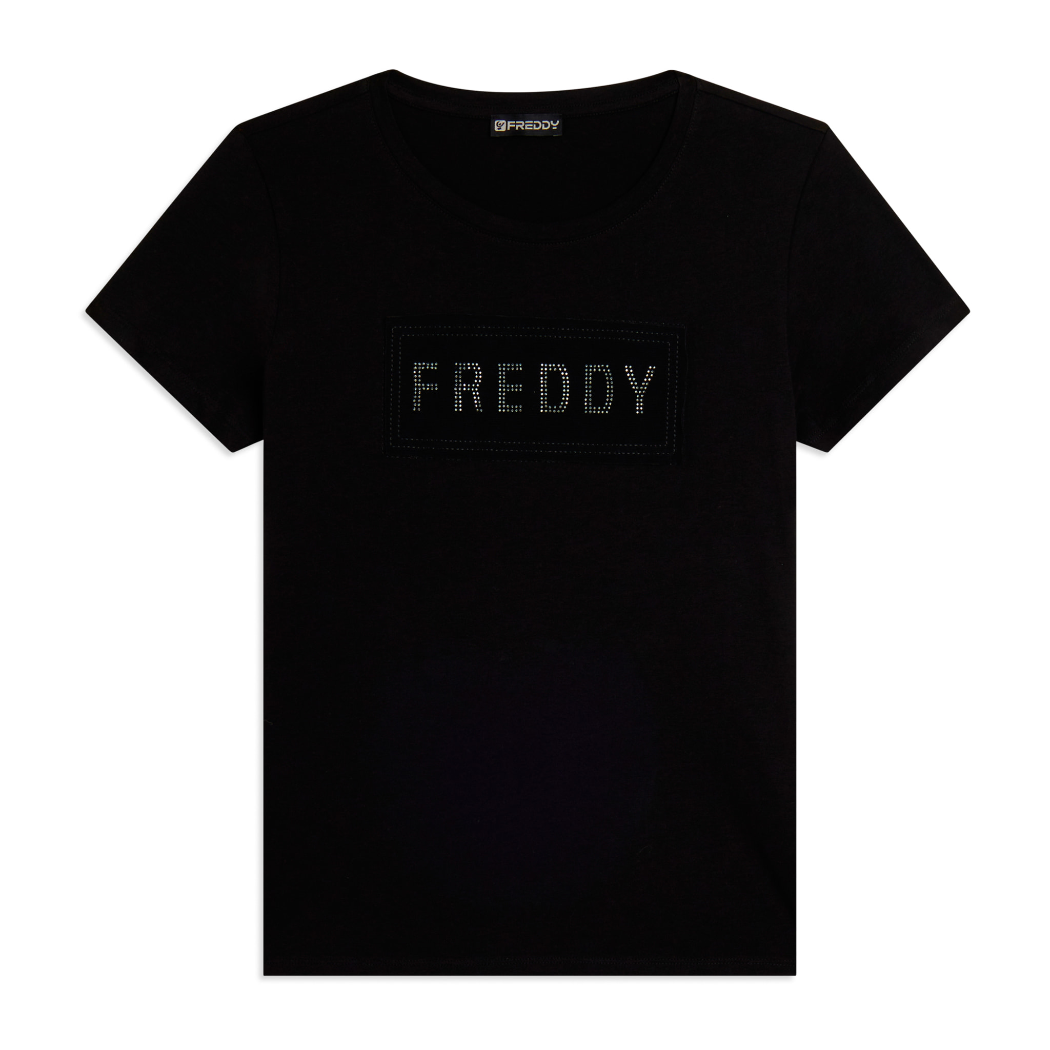 T-shirt con strass e inserto in mesh