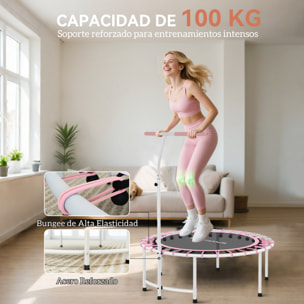 Trampolín de Fitness Adultos Ø102 cm, Mini Cama Elástica Fitness con Mango Ajustable de 5 Niveles, Marco de Acero, para Entrenamiento Piernas, Cuerpo en Hogar, Oficina, Gimnasio, Rosa