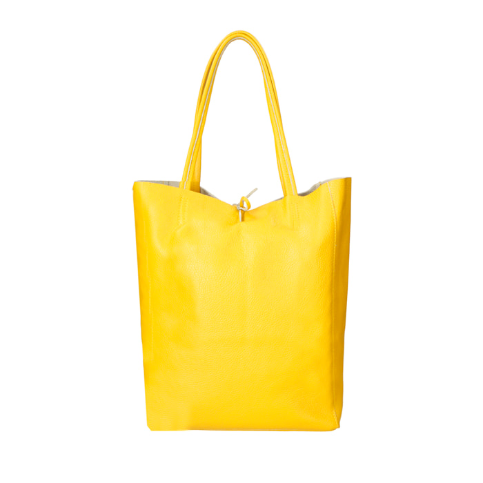 Chicca Borse - Borsa a Spalla Shopper Donna in Vera Pelle - Colore Giallo