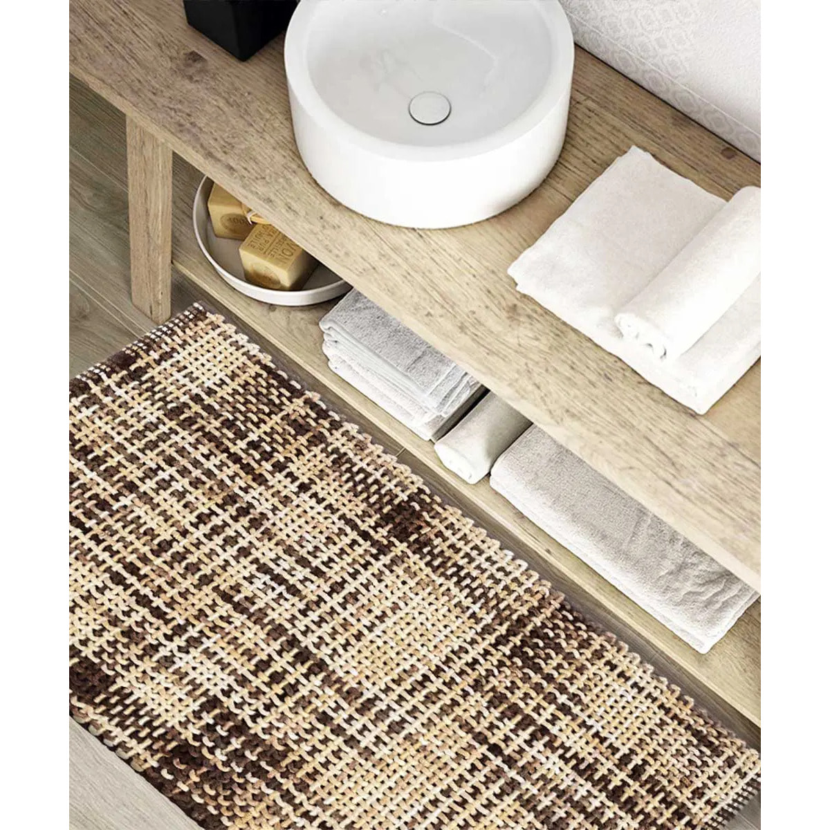 3 tappeti bagno CRAZY MARRONE in microfibra misto cotone, morbido antiscivolo lavabile in lavatrice, tappetino lavabo sanitari bagno