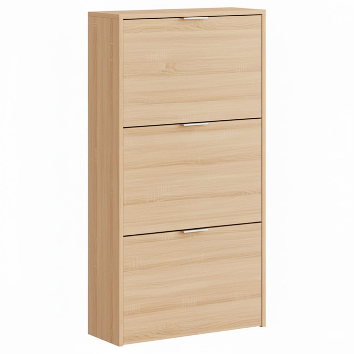 Scarpiera A Ribalta Salvaspazio 3 Ante E 6 Ripiani Mobile Portascarpe Fino A 20 Paia Di Scarpe Ingresso Corridoio Retro Porta 113 x 60 x 22 Cm Rovere