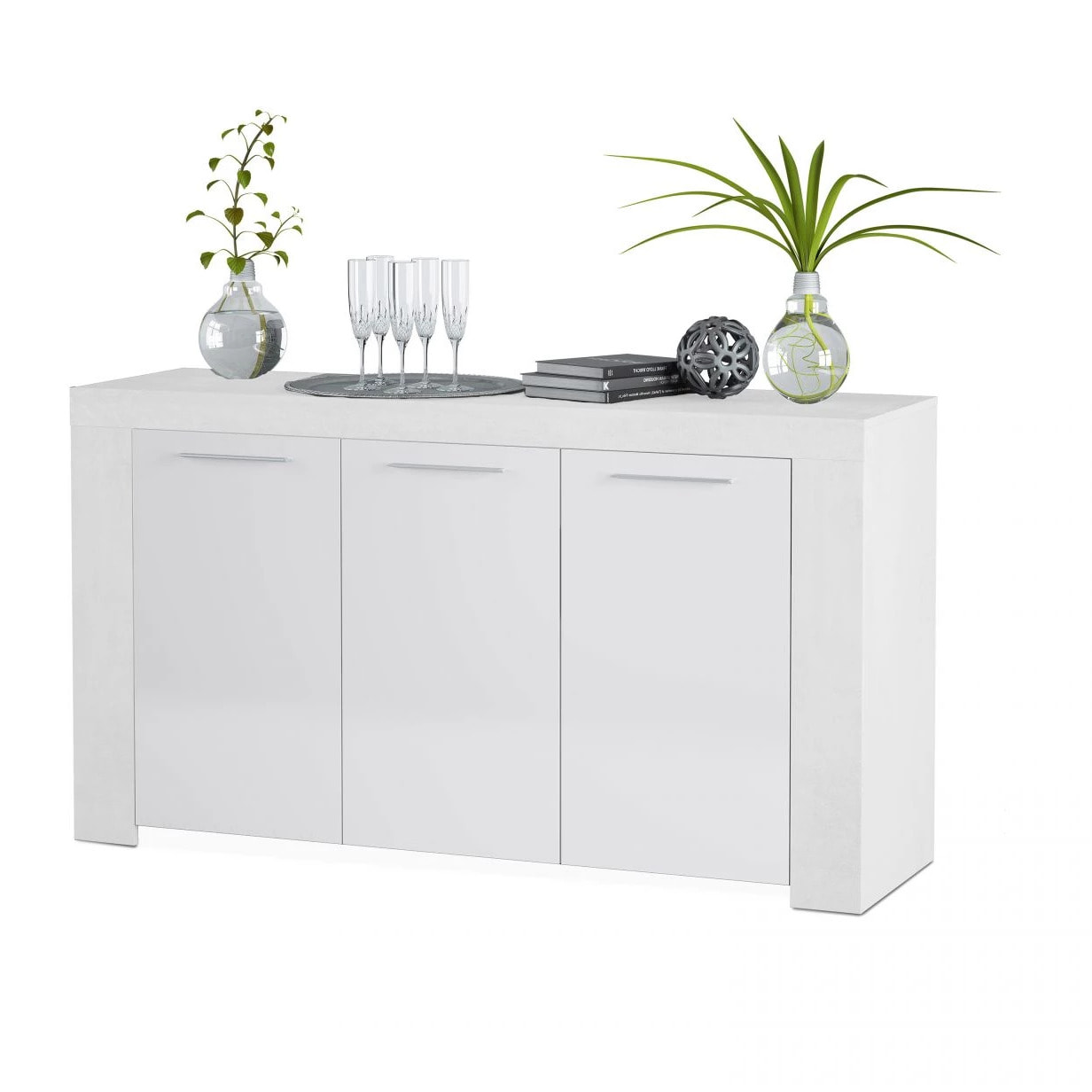 Aparador de 3 puertas con gran almacenamiento en blanco artik 144 cm Dara Blanco Artik (Blanco Mate)