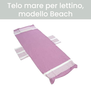 INTRECCI Telo Mare Lettino in Cotone con Tasche ed Elastici, Ultra assorbente Lettino Spiaggia con Cuscino (Lilla)