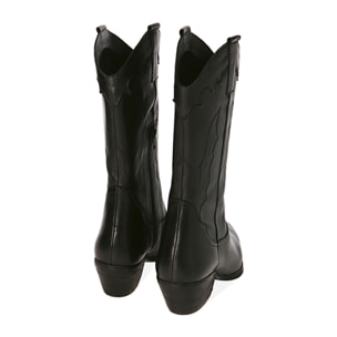 Botas texanas de piel negra, tacón de 5,5 cm