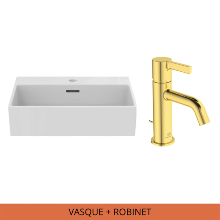 IDEAL STANDARD Pack Vasque 50x40 Extra avec trop plein + Mitigeur Joy or