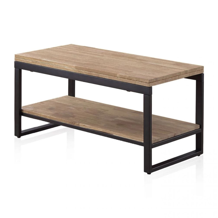Mesa de centro elevable y extensible en negro y roble honey 46-91x48,3-57,6 Rens Roble Honey - Negro