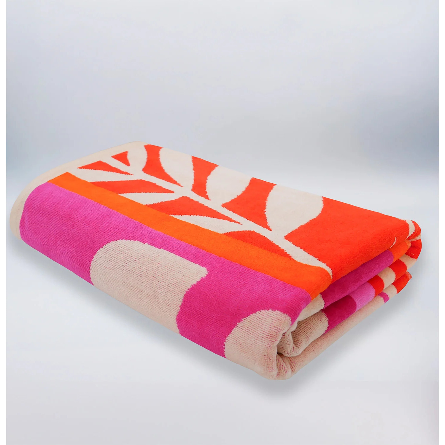 Serviette de plage éponge velours Jacquard Rose 100x175 470g/m² - Chincha