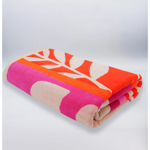 Serviette de plage éponge velours Jacquard Rose 100x175 470g/m² - Chincha