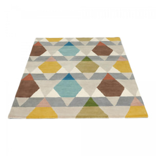 Tapis salon et chambre tissé en laine motif géométrique SOCI