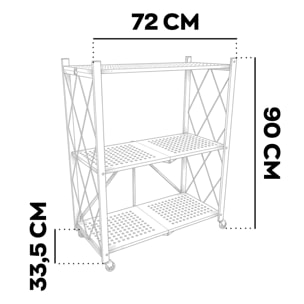 Smithers - Scaffale Carrello Pieghevole Salvaspazio 72x90x33,5 cm 3 Ripiani Richiudibile in Metallo Nero
