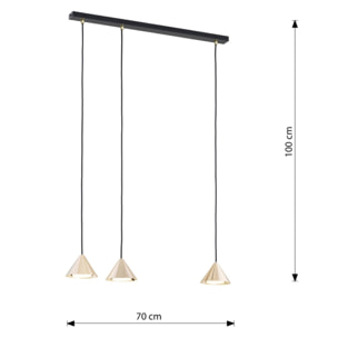 Lampada a sospensione ELIT con tre diffusori conici in oro