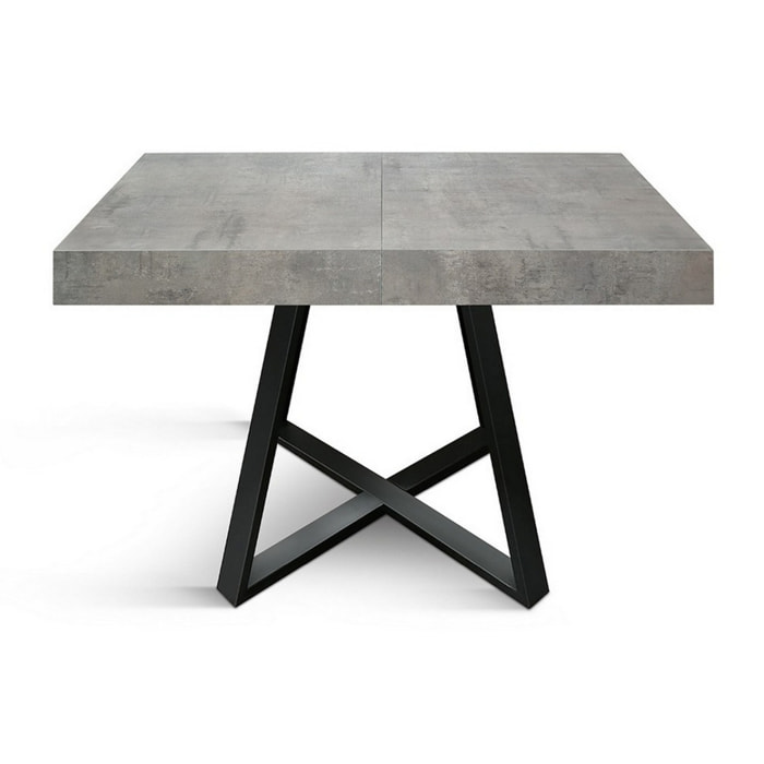 Tavolo FORTE DEI MARMI in legno, finitura grigio cemento e base a X in metallo antracite, allungabile 95x90 cm - 145 x 90 cm