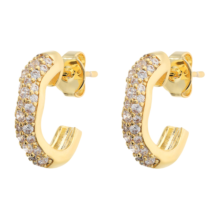 Orecchini a Lobo Onda placcati Oro Giallo 18Kt con Pavé di Cubic Zirconia