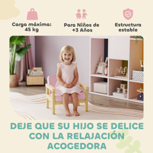 Sillón Infantil, Sofá para Niños de +3 Años, con Tejido Suave de Pana, Estructura de Madera, Asiento y Respaldo Acolchado, Reposabrazos, Carga 45 kg, 46,5x44x45 cm, Rosa