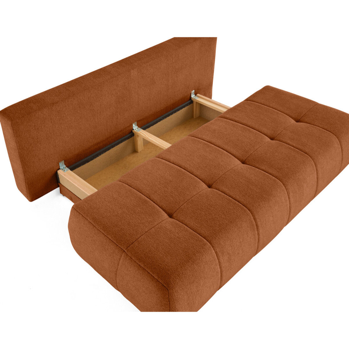 Bowie - canapé 3 places convertible coffre + coussin rond inclus en tissu texturé - Terracotta