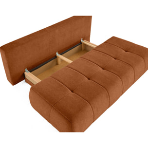 Bowie - canapé 3 places convertible coffre + coussin rond inclus en tissu texturé - Terracotta