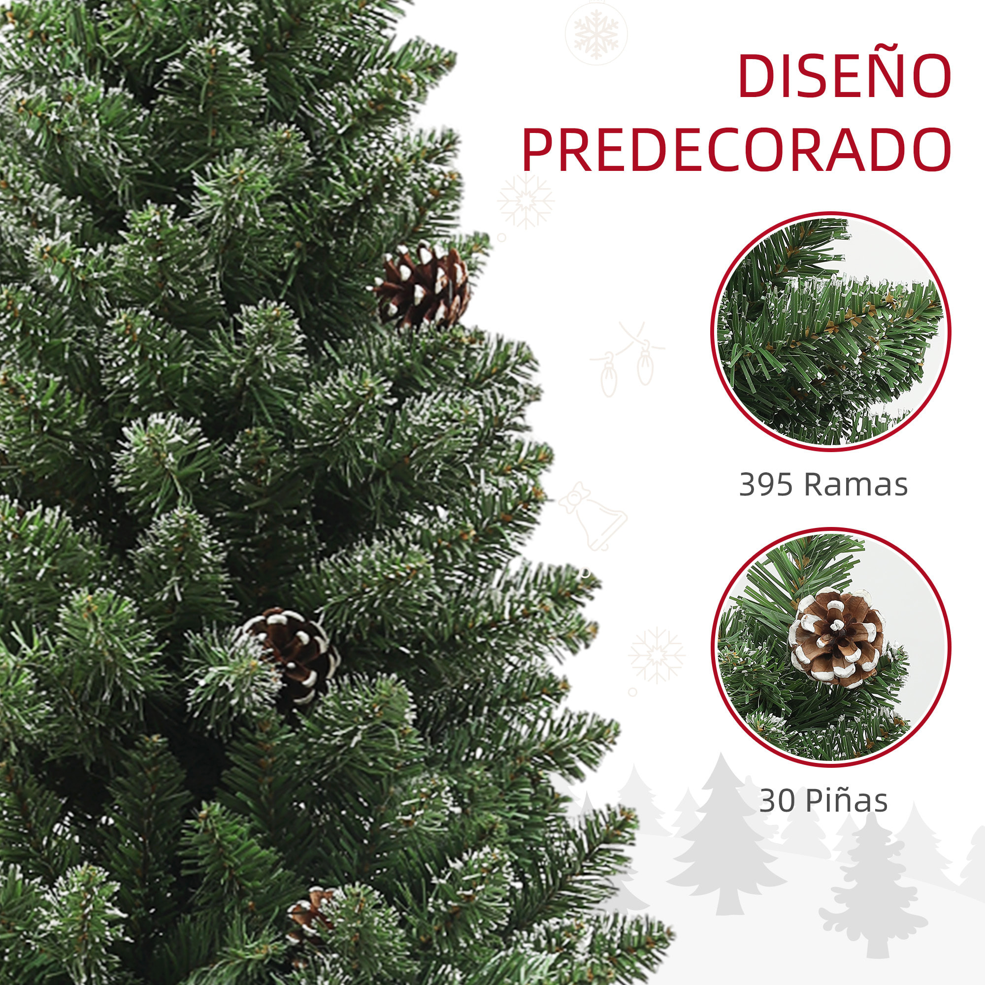 Árbol de Navidad 150 cm Árbol de Navidad Artificial con 395 Ramas 30 Piñas y Soporte de Metal Árbol Navideño para Salón Interior Verde