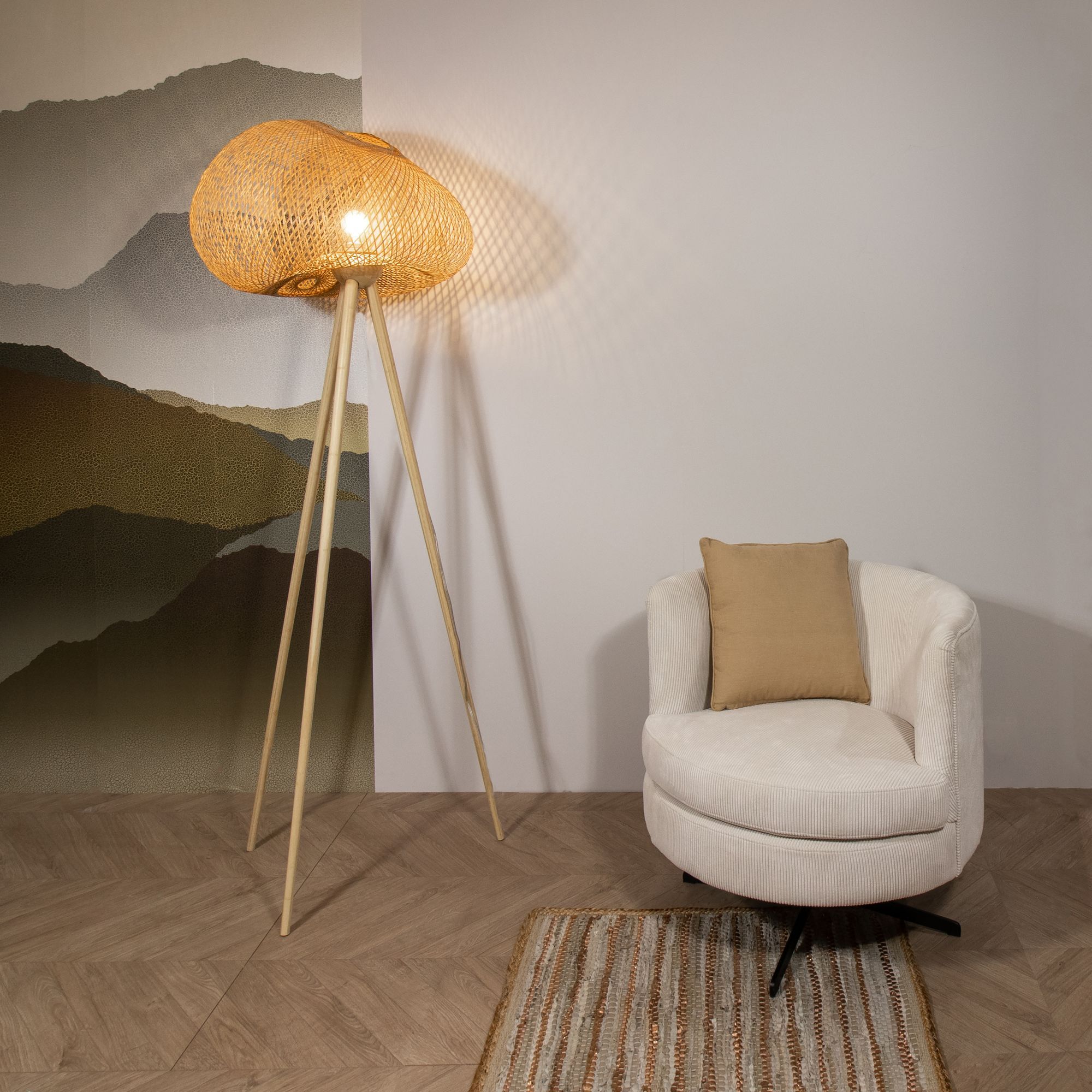 LAMPADAIRE EN BAMBOU PIEDS EN BOIS Ø 60 CM X 165 CM LIPS