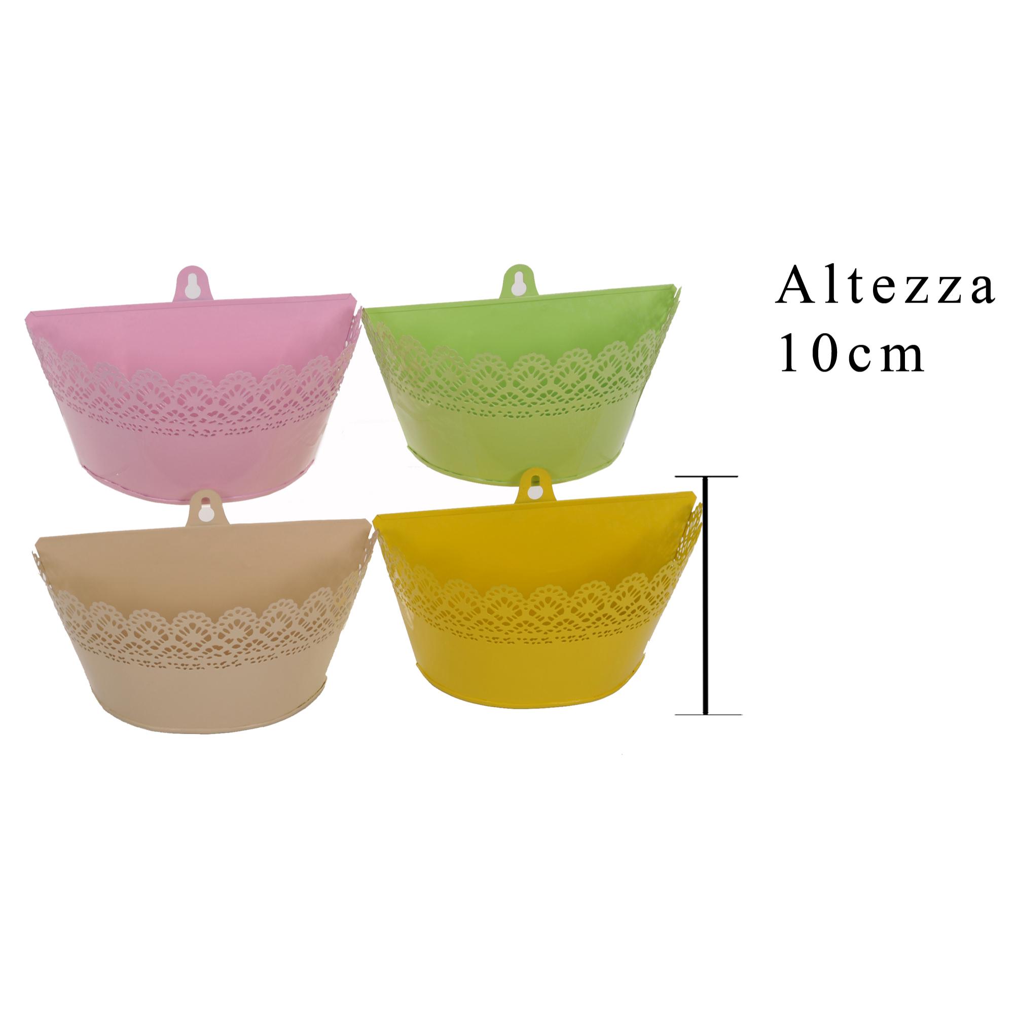 Contenitore Da Appendere Decorato Con Trina. Altezza 10 Cm - Pezzi 6 - 19X10X9cm - Colore: Incolore - Bianchi Dino - Espositori E Vasi Metallo