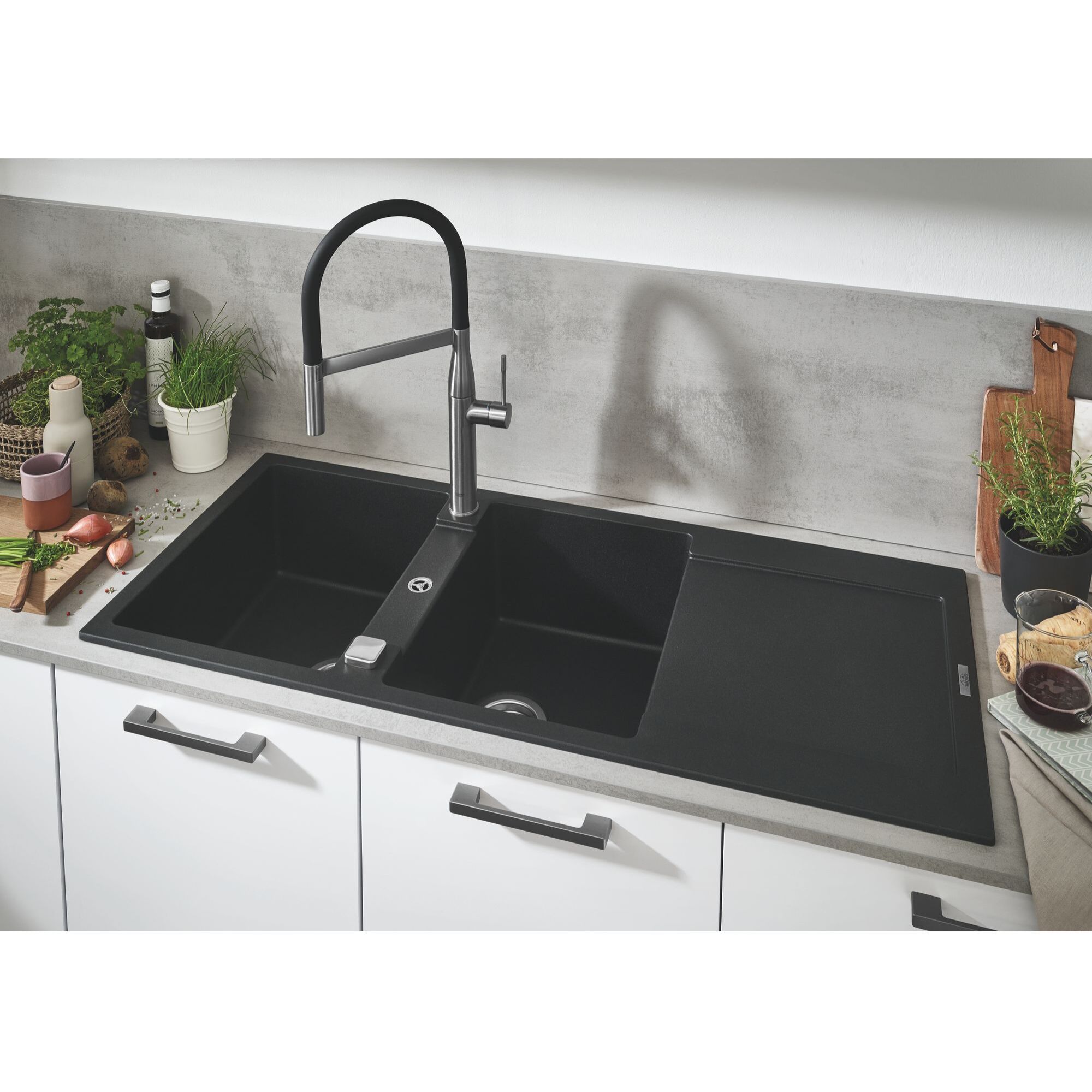Mitigeur monocommande Evier Essence avec douchette en métal, finition Supersteel