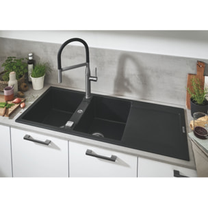 Mitigeur monocommande Evier Essence avec douchette en métal, finition Supersteel