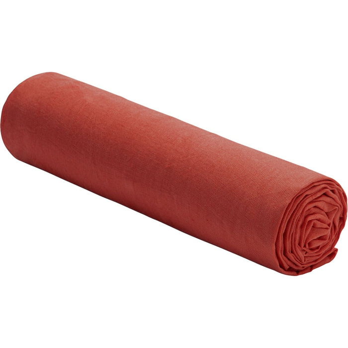 Drap housse bonnet:40cm 100% lin lavé - paprika