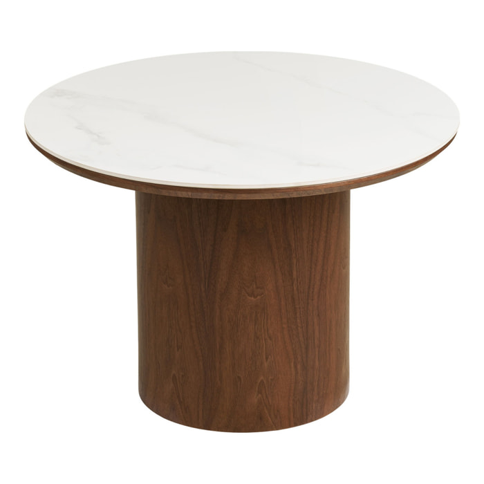 Tavolino da salotto Noli in ceramica bianca e impiallacciatura frassino scuro ø60 cm