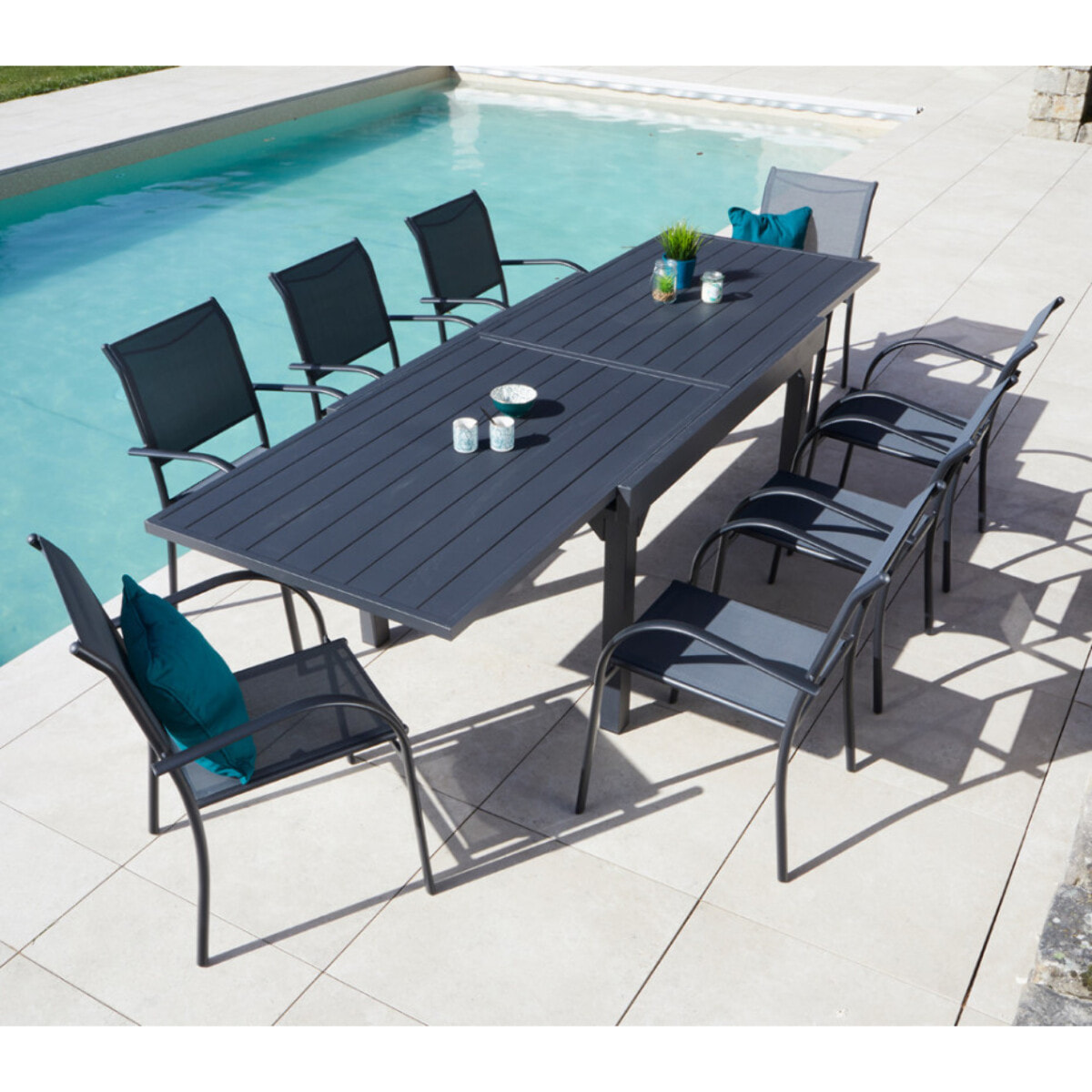 Ensemble table et chaises de jardin  - gris anthracite - HONFLEUR XL BEZIERS