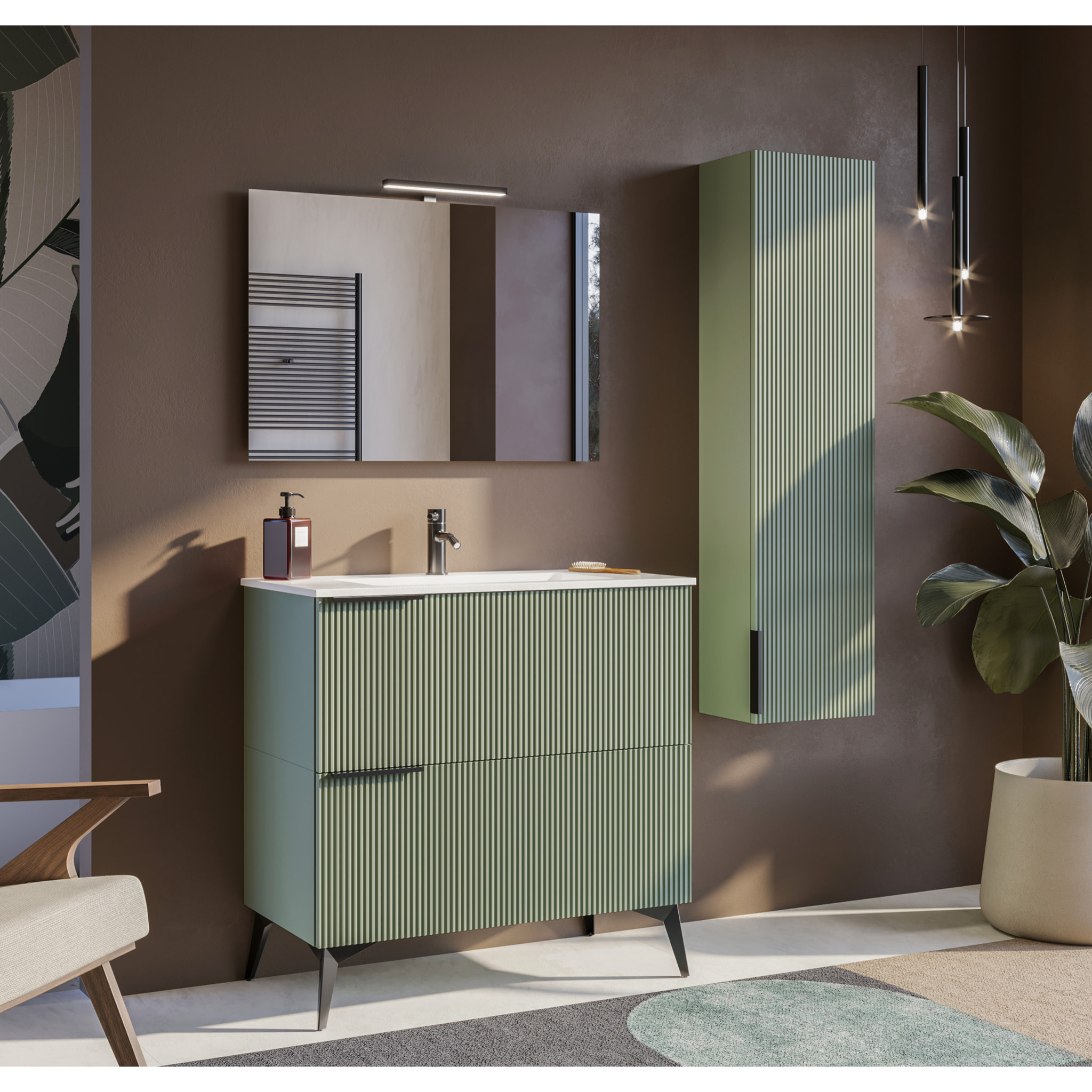 MOBILE DA BAGNO CANNES 90 2 CASSETTI VERDE SALVIA - 7 PEZZI