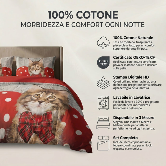 Parure Copripiumino in 100% Cotone con Federe Coordinate, Morbida e Traspirante, Certificata OEKO-TEX, Fantasie Moderne per Camera da Letto