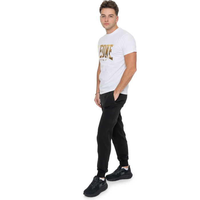 T-shirt in cotone elasticizzato a manica corta con logo grande Leone 1947 Gold