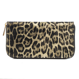 Avegno cartera mujer, de piel auténtica Gamuza con estampado animal print leopardo lacada brillante.