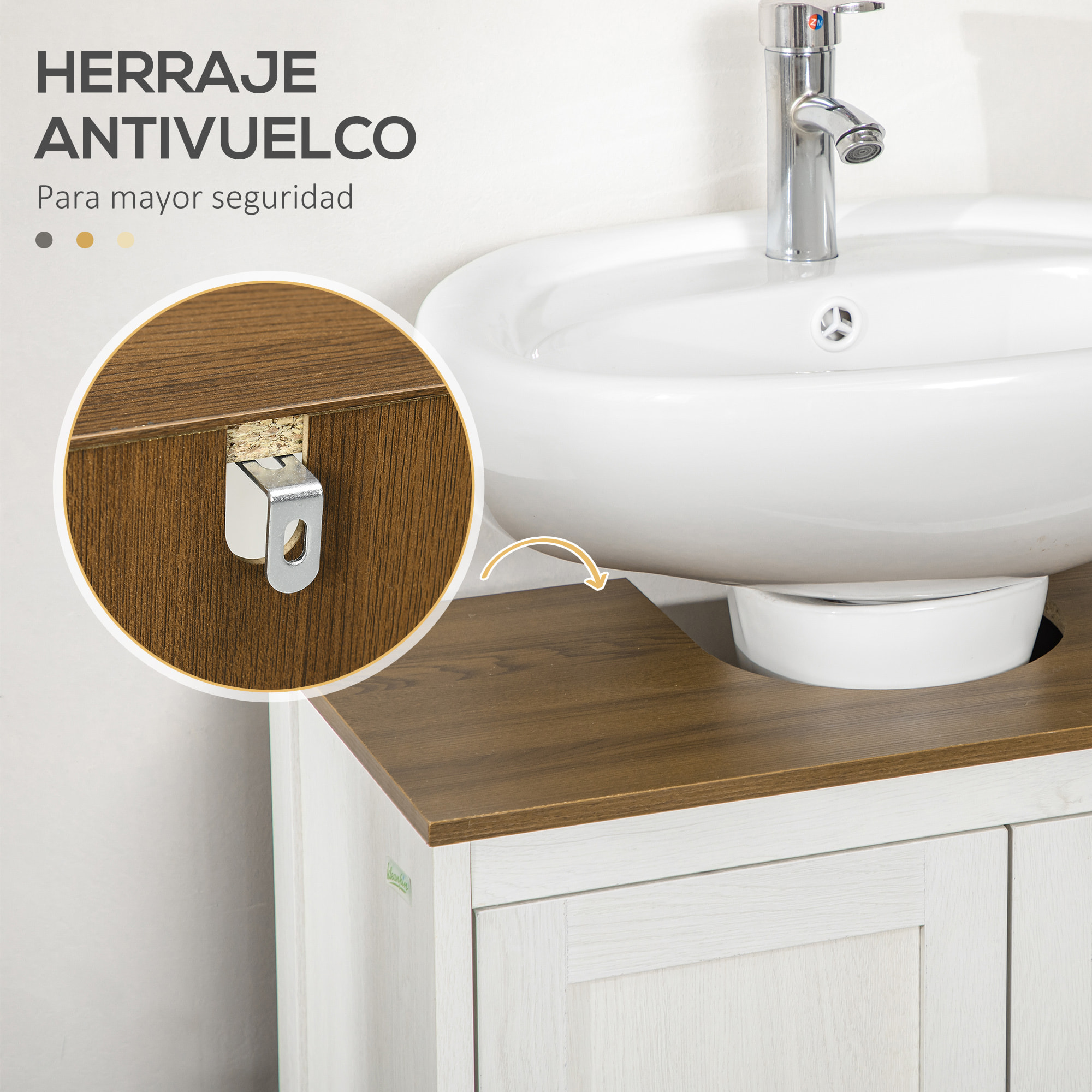 kleankin Mueble para Debajo del Lavabo Armario Bajo Lavabo de Madera con 2 Puertas y Estante Ajustable Armario de Baño de Suelo Moderno 60x30x60 cm Blanco