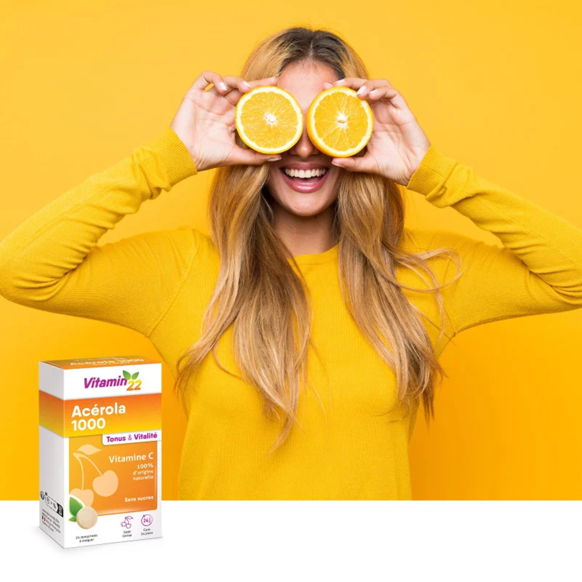 VITAMIN'22 - Acerola 1000 - Complément alimentaire à base d'Acérola- Vitamine C 100% d'origine naturelle - Sans sucre - Sans gluten - Goût Cerise - Cure de 24 j