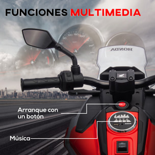 Moto Eléctrica para Niños de +3 Años con Licencia Honda Motocicleta de Batería 12V con USB MP3 Luz LED Moto para Niños con Velocidad 3 km/h Carga 30 kg Rojo