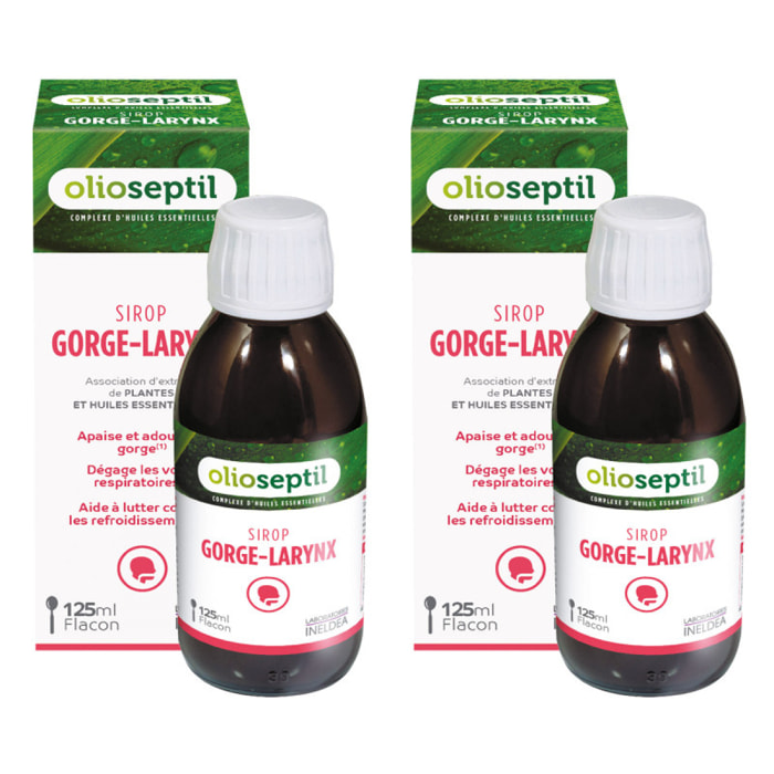 OLIOSEPTIL - Sirop gorge-larynx - Association d'extraits et d'huile essentielles de plantes - Apaise les voies respiratoires - Aide à lutter contre les refroidissements - Lot de 2