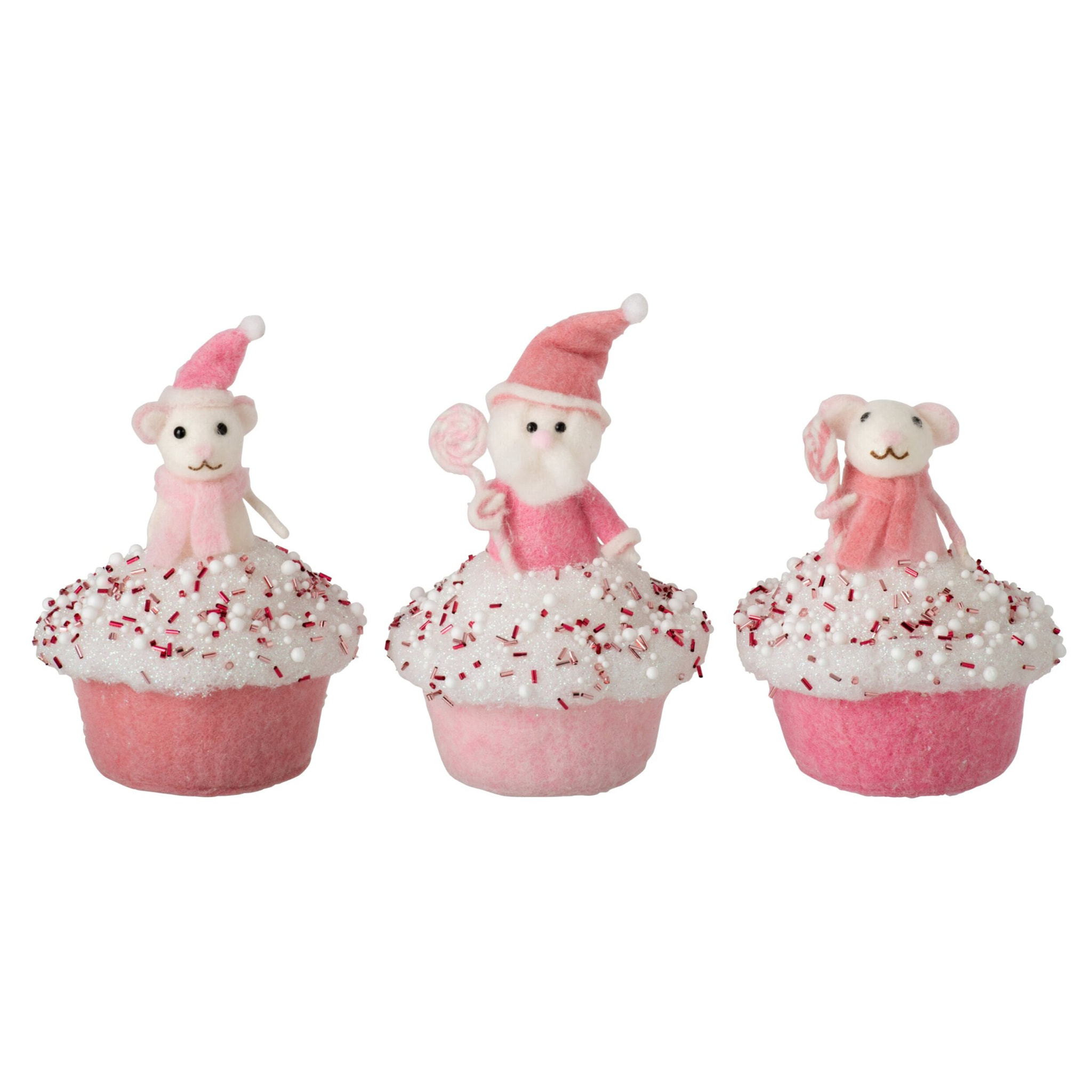 J-Line gâteaux souris et Père Noël - laine - rose/blanc - assortiment de 3
